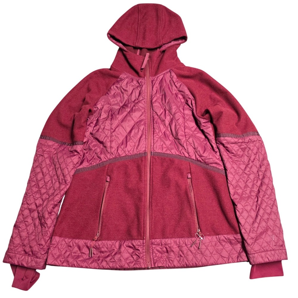 C9 Champion Hybrid Quilted Fleece Full Zip Hoodie Jacket Women's Size M Burgundy